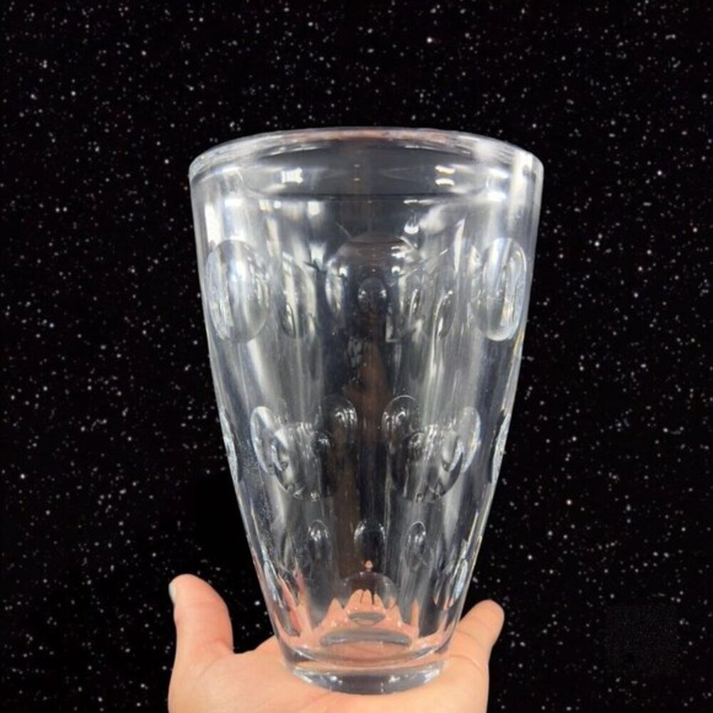 Vintage Clear Heavy Glass Crystal Vase Round Dots All Over Thick‎ Glass Vase VTG